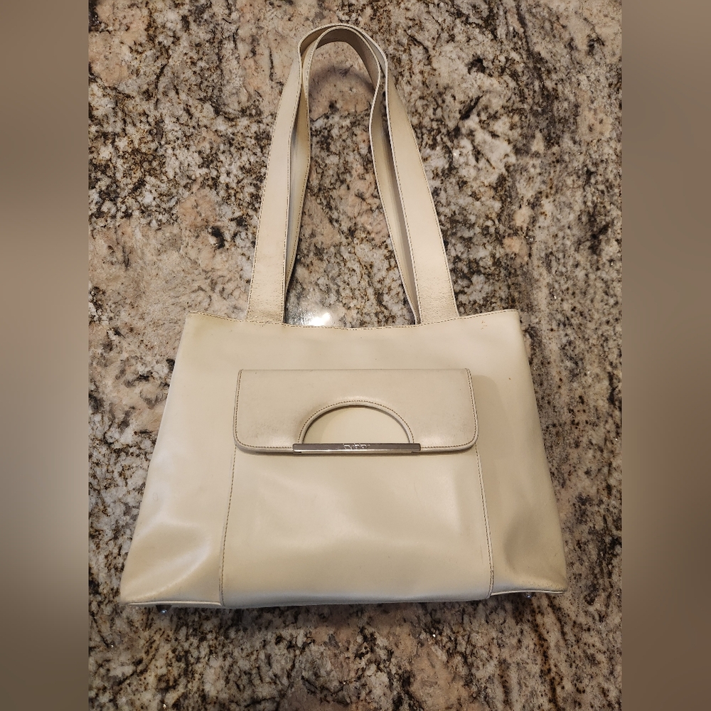 Byblos Handbag, Italian Leather Ivory, Cream Vintage Shoulder Bag, Purse READ